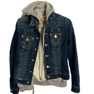 TRUE Religion Jimmy Hooded Denim Jacket size Small